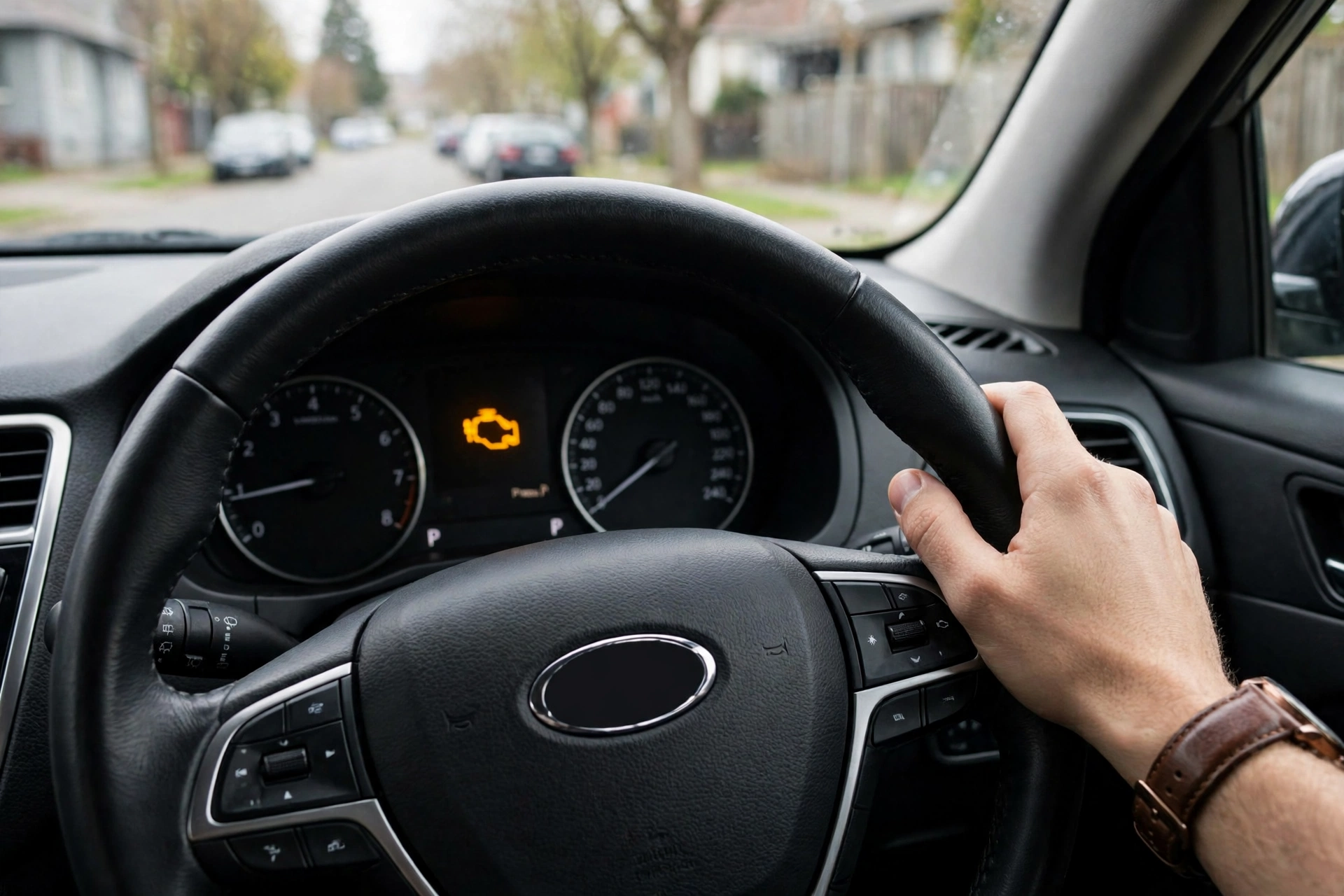 Dashboard with a flashing check engine light in a safely parked car — check engine light flashing can I still drive